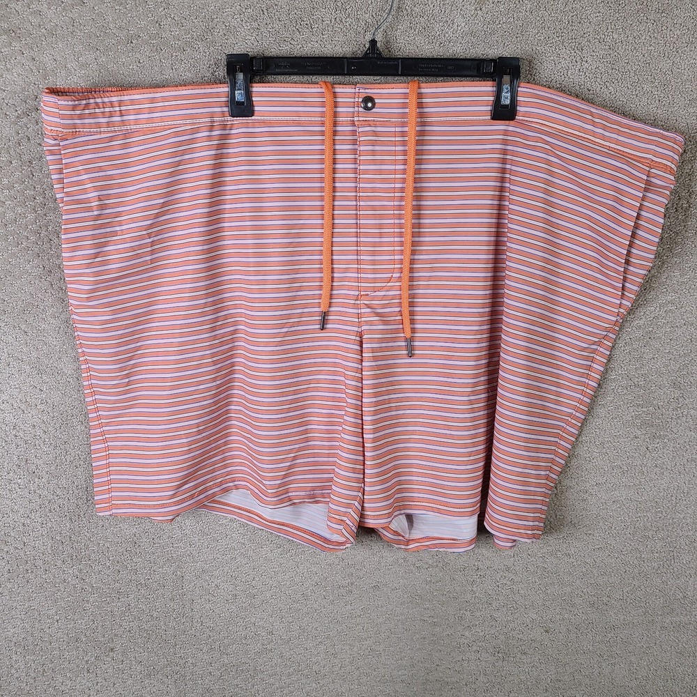Lands End Swim Trunks Mens 4XL Orange Blue Striped Board Shorts Lined Drawstring